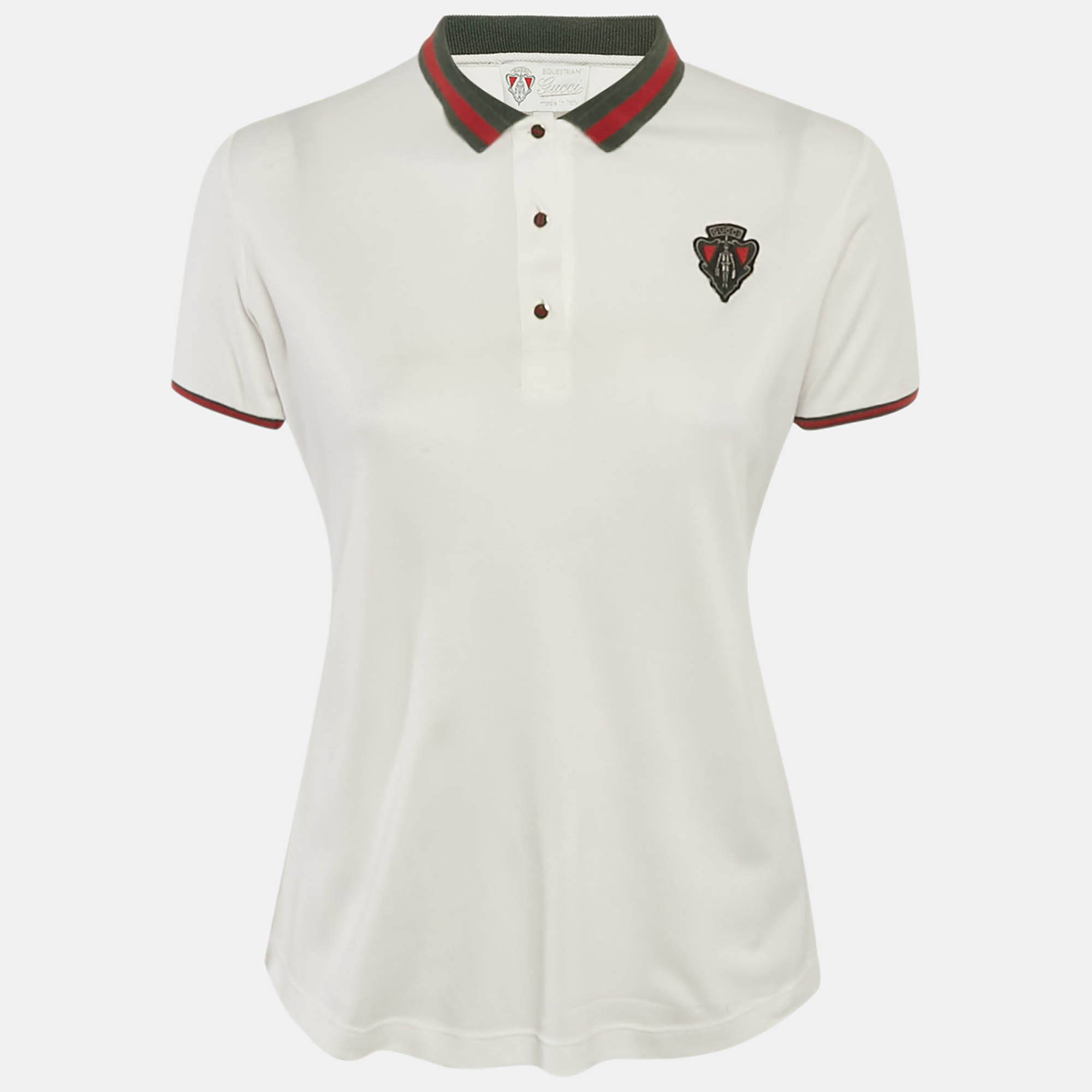 Click to view more detailed imagery on our partner's website Pre-owned Gucci Equestrian White Polyester Contrast Collar Polo T-shirt S