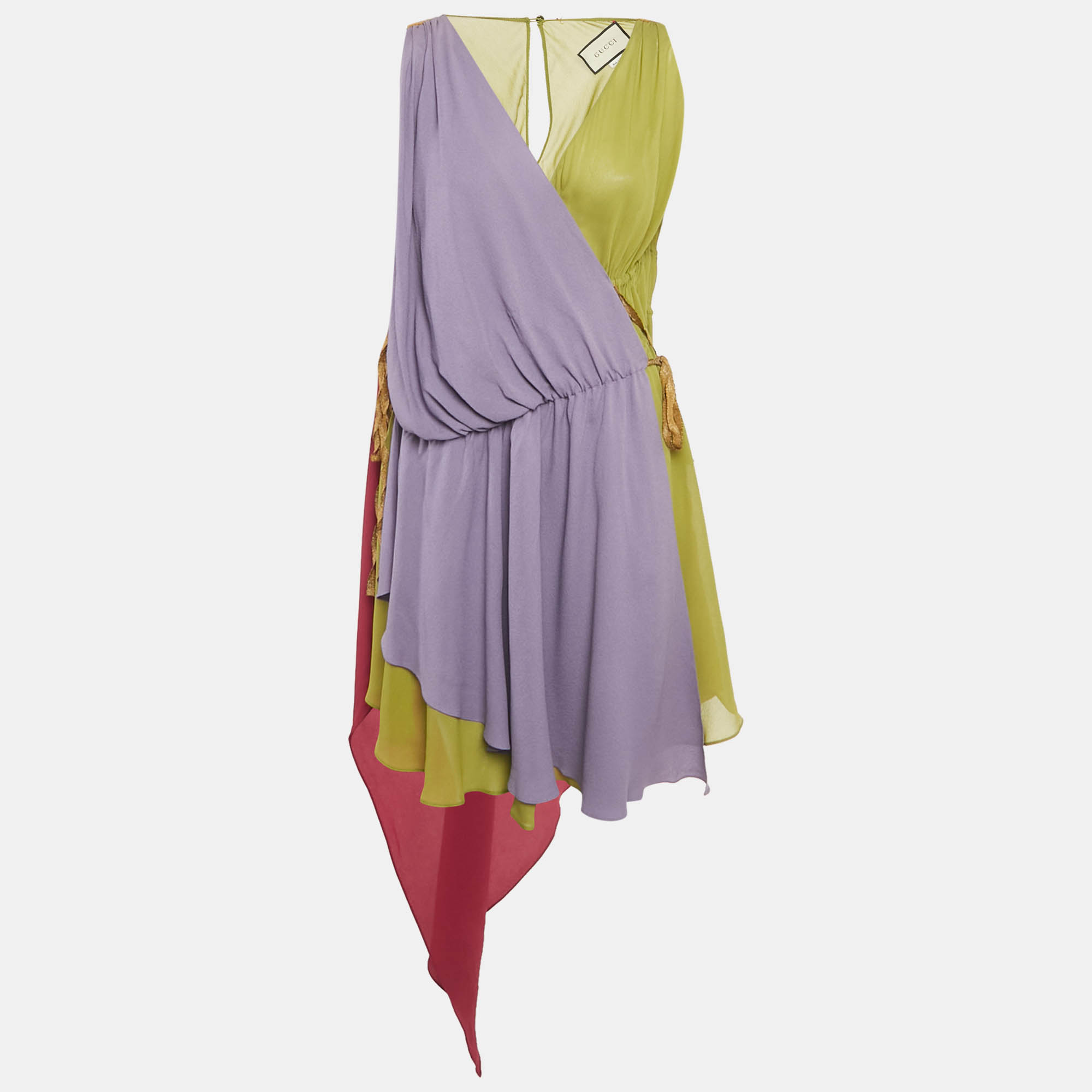 Pre-owned Gucci Multicolor Layered Silk Mini Dress M