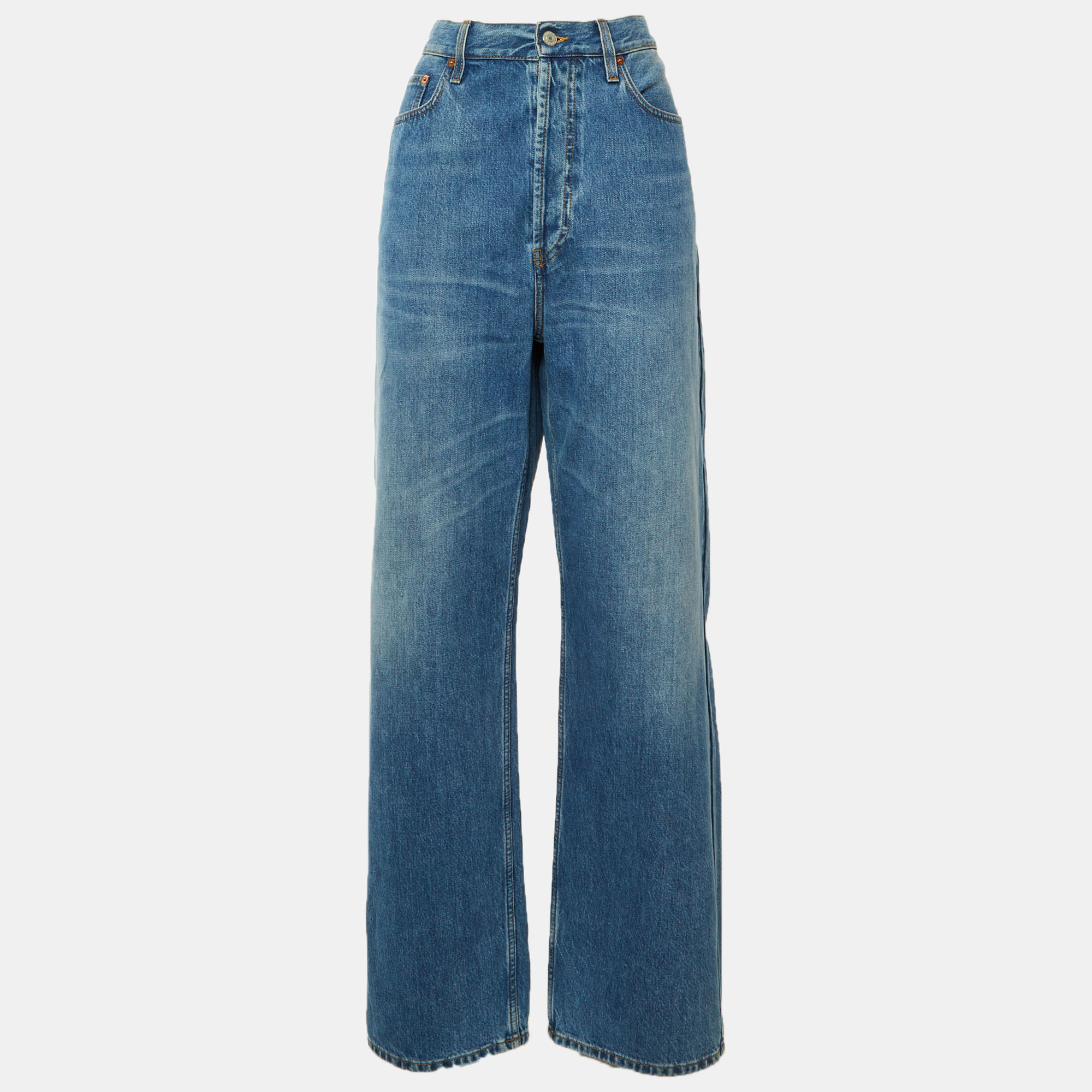

Gucci Blue Logo Patch Denim Wide Leg Jeans M Waist 32"