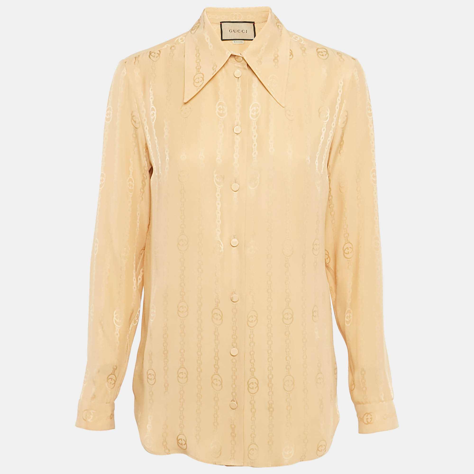

Gucci Beige GG Jacquard Silk Button Front Shirt M