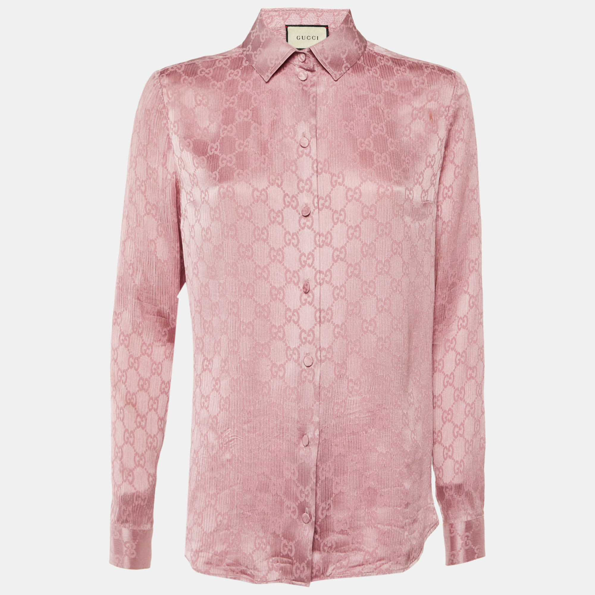 

Gucci Pink Monogram Print Silk Shirt S