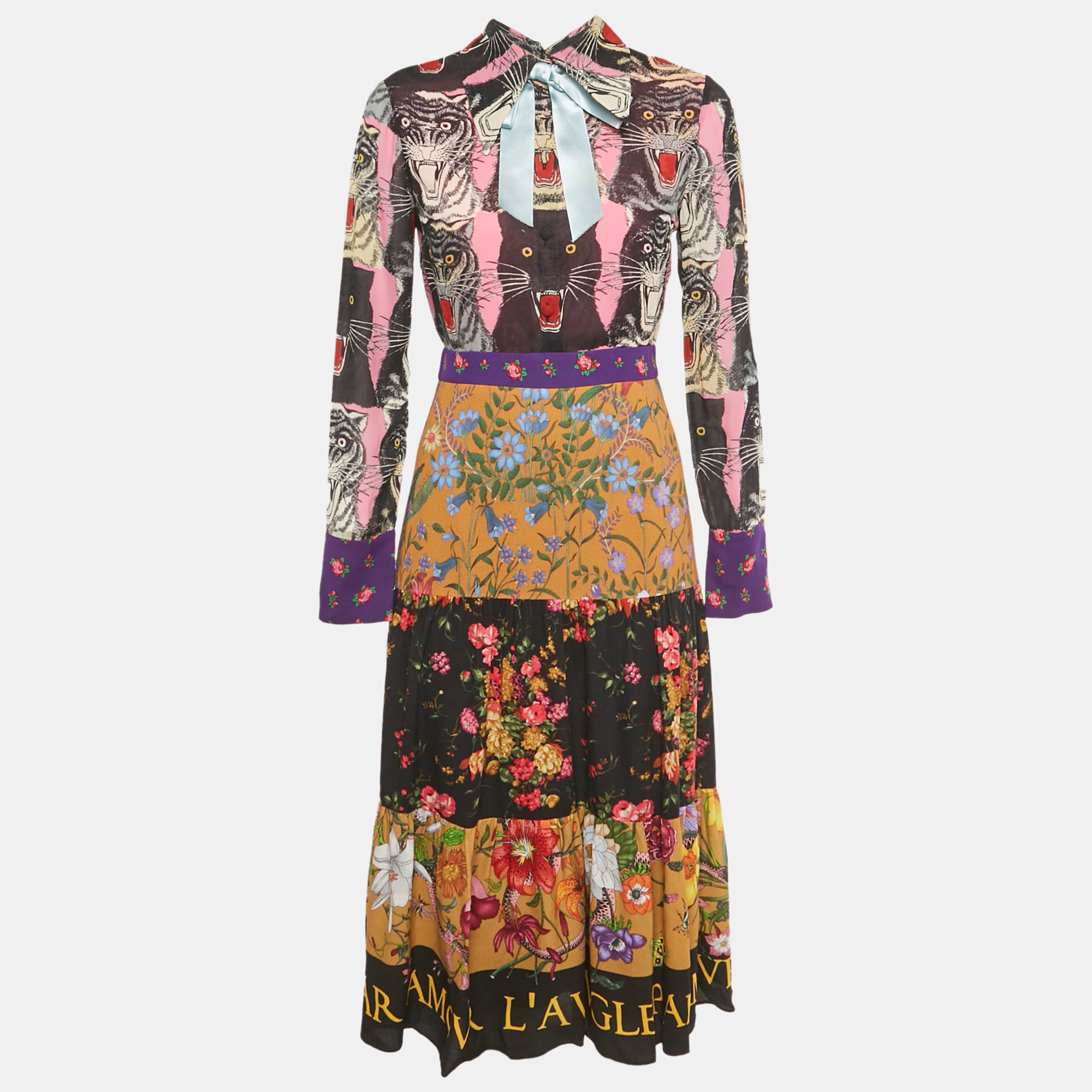 Pre-owned Gucci Multicolor Printed Silk Midi Dress S
