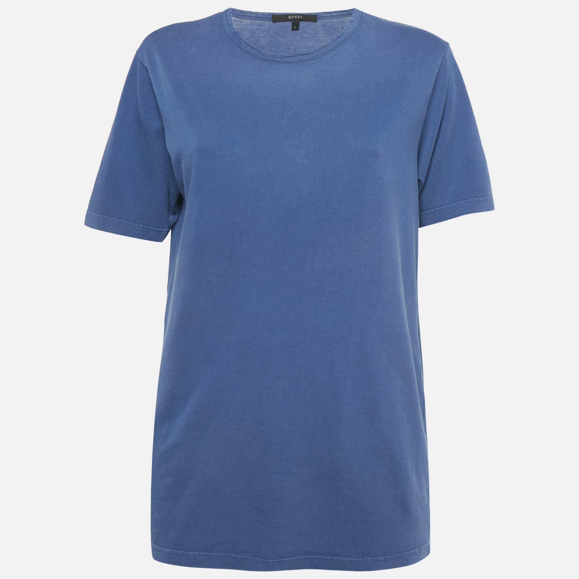 Pre-owned Gucci Blue Jersey Crewneck T-shirt L