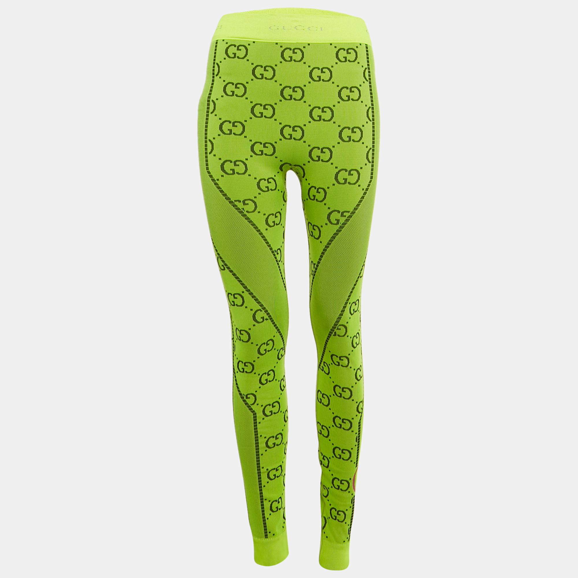 

Gucci Neon Green GG Jacquard Jersey Leggings S