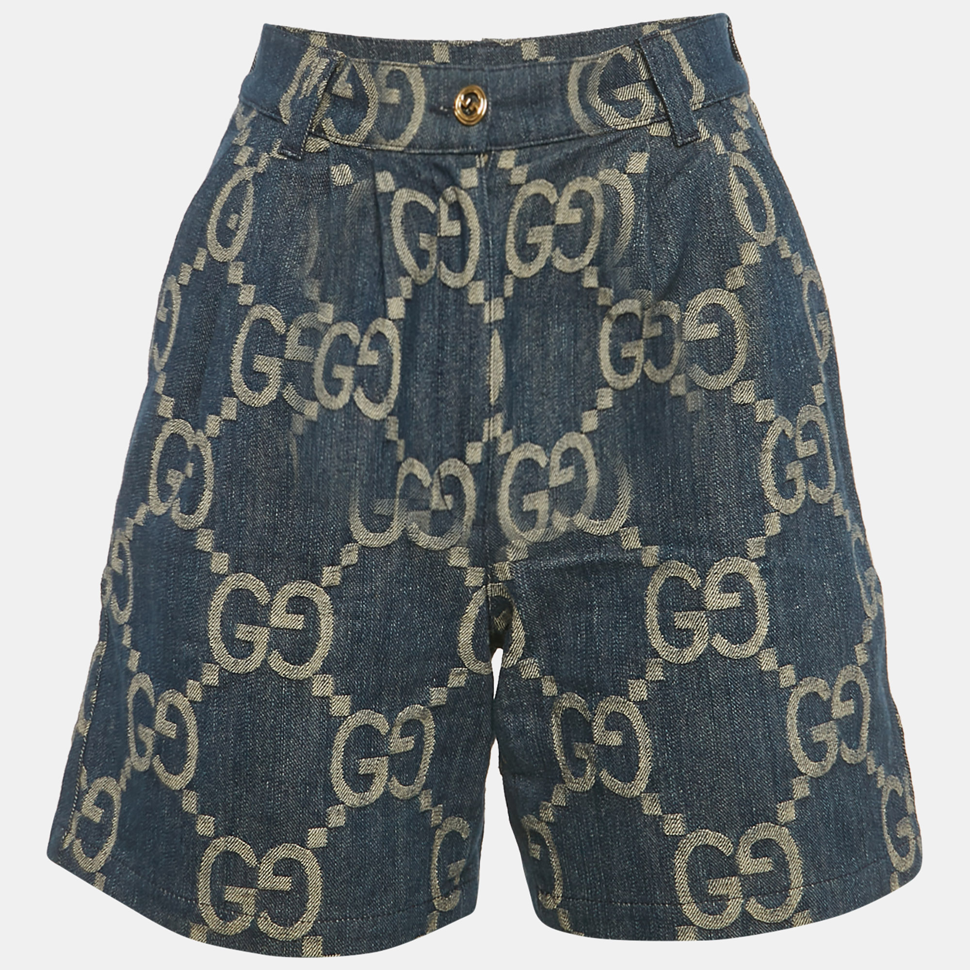 

Gucci Blue Jumbo GG Jacquard Denim Pleated Shorts XS/Waist 24"
