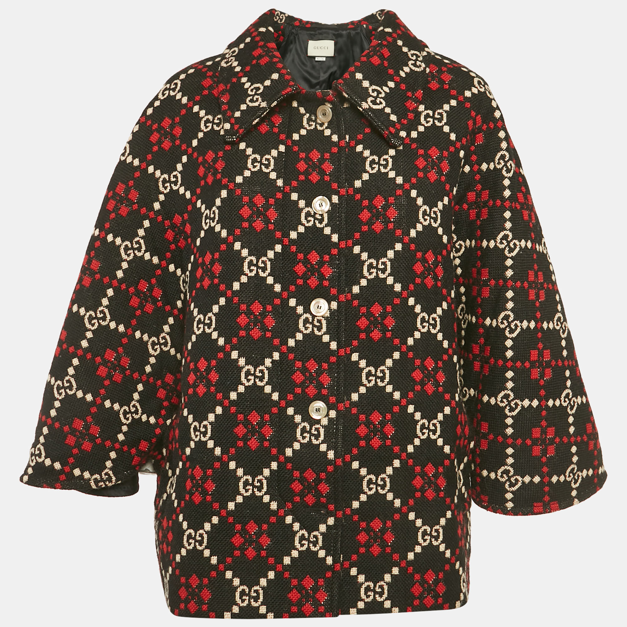 

Gucci Black GG Diamond Wool Cape Jacket M
