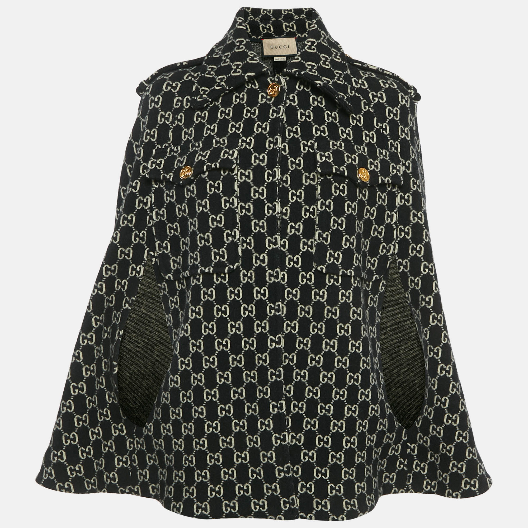 

Gucci Black Logo Monogram Wool Cape XXS
