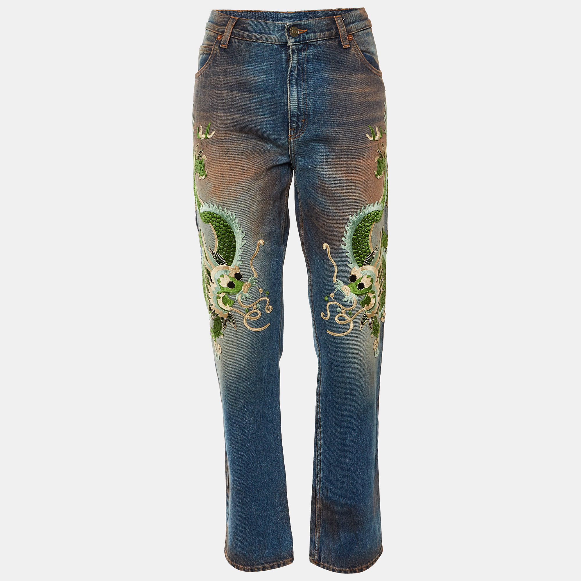 

Gucci Blue Denim Dragon Appliquéd Boyfriend Jeans M/Waist 34"