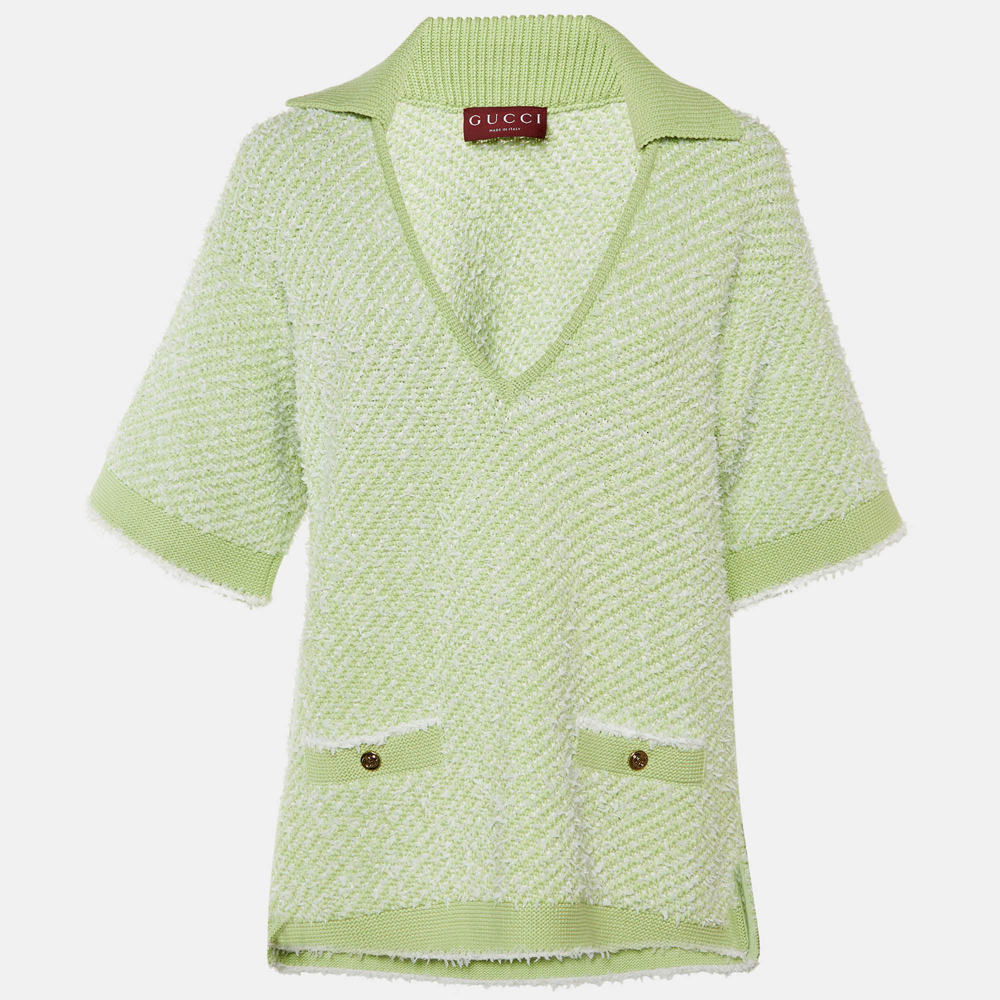 

Gucci Green Cotton Boucle V-Neck Polo Top M