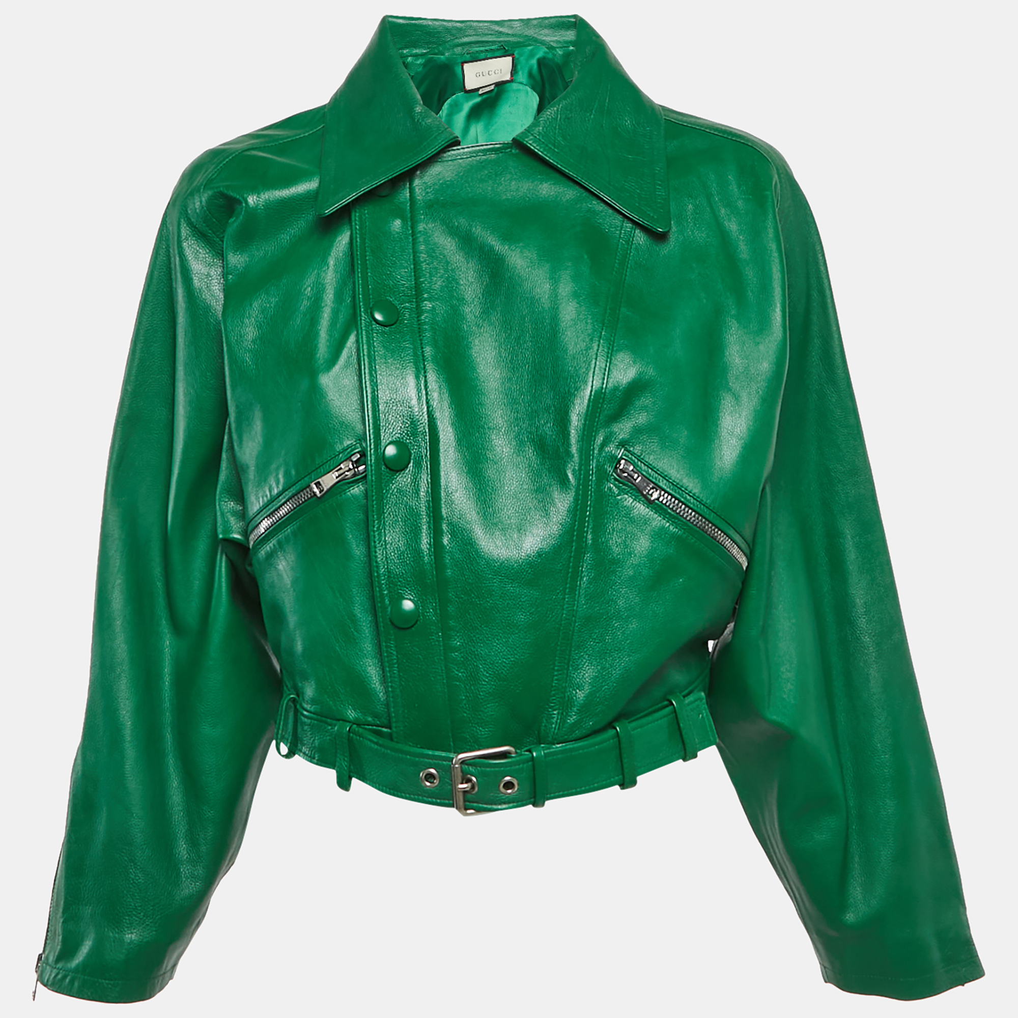 

Gucci Green Shiny Leather Belted Blouson M