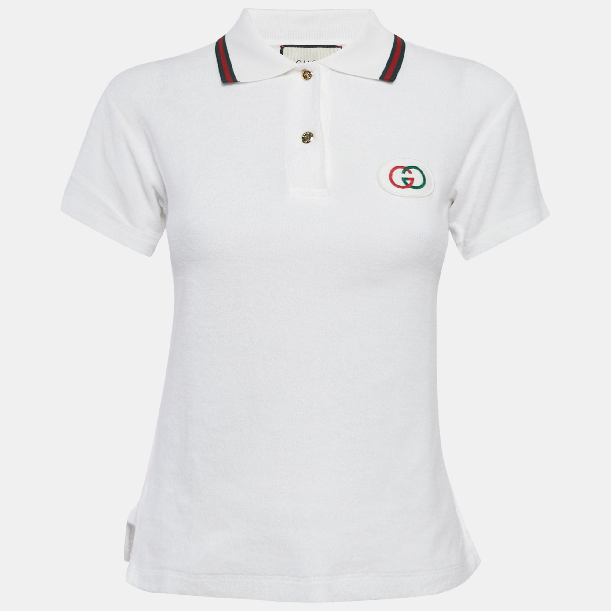 

Gucci White GG Applique Terry Fitted Polo T-Shirt S