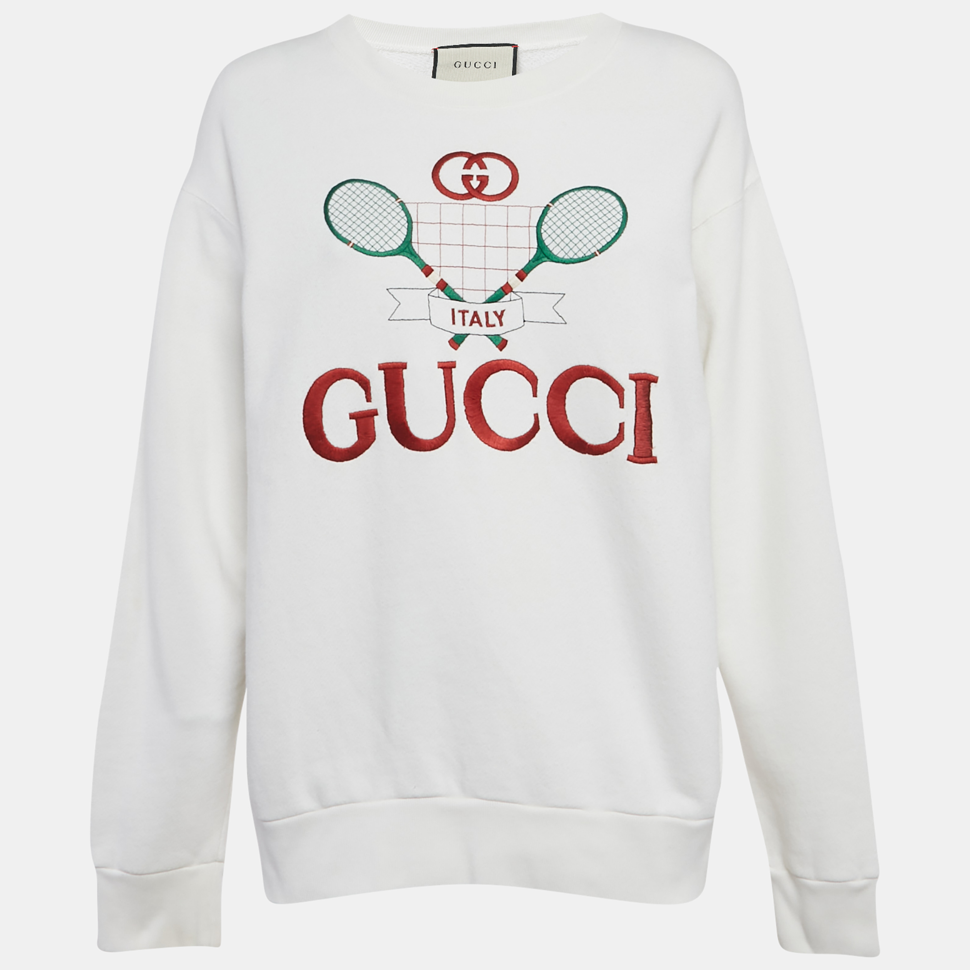 

Gucci White Tennis Embroidered Cotton Sweatshirt S