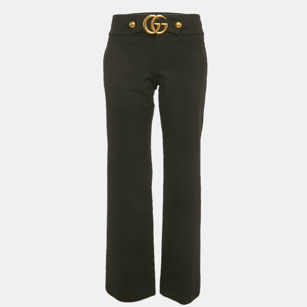 

Gucci Black GG Detail Crepe Flared Trousers L