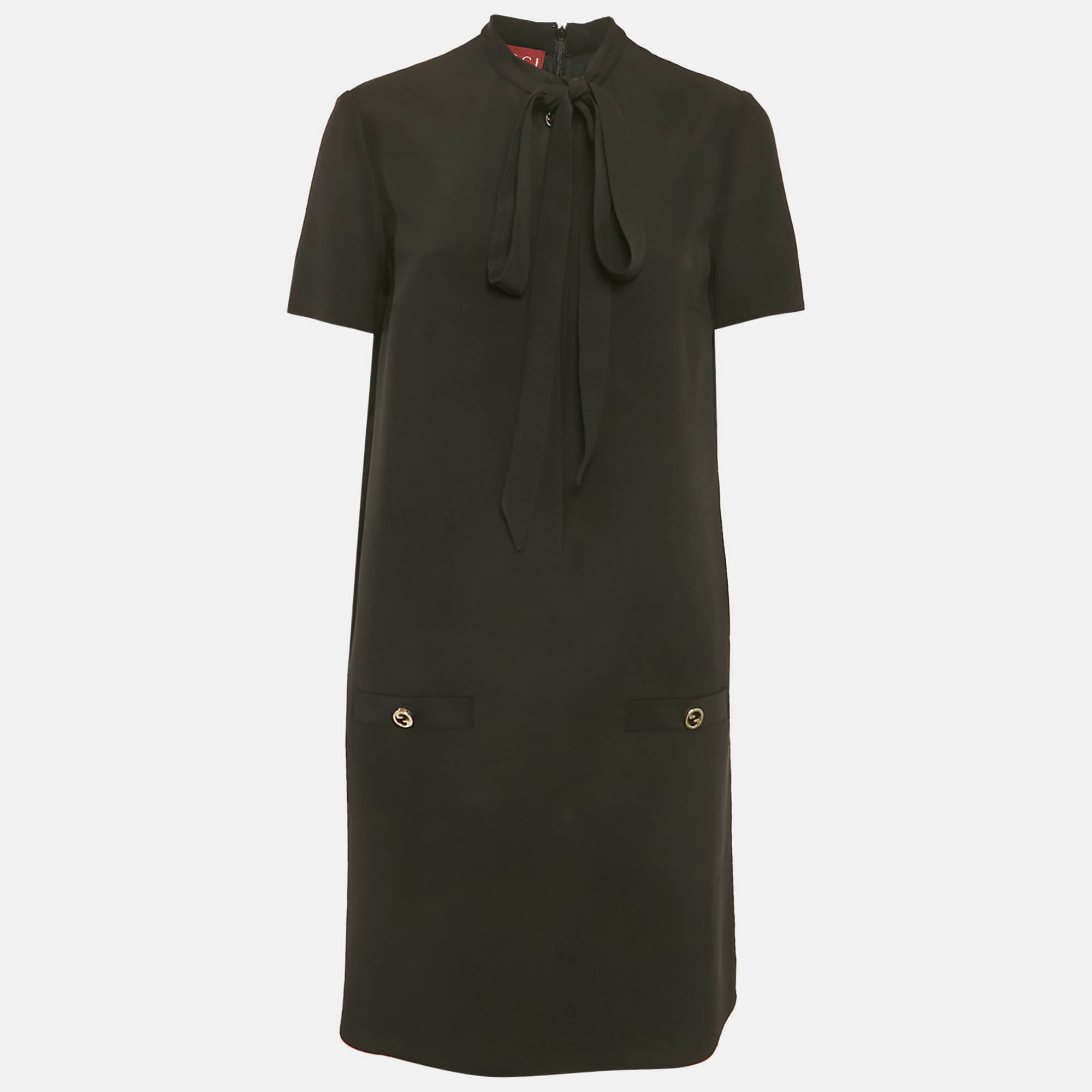 

Gucci Black Crepe Shift Tie-Up Dress M