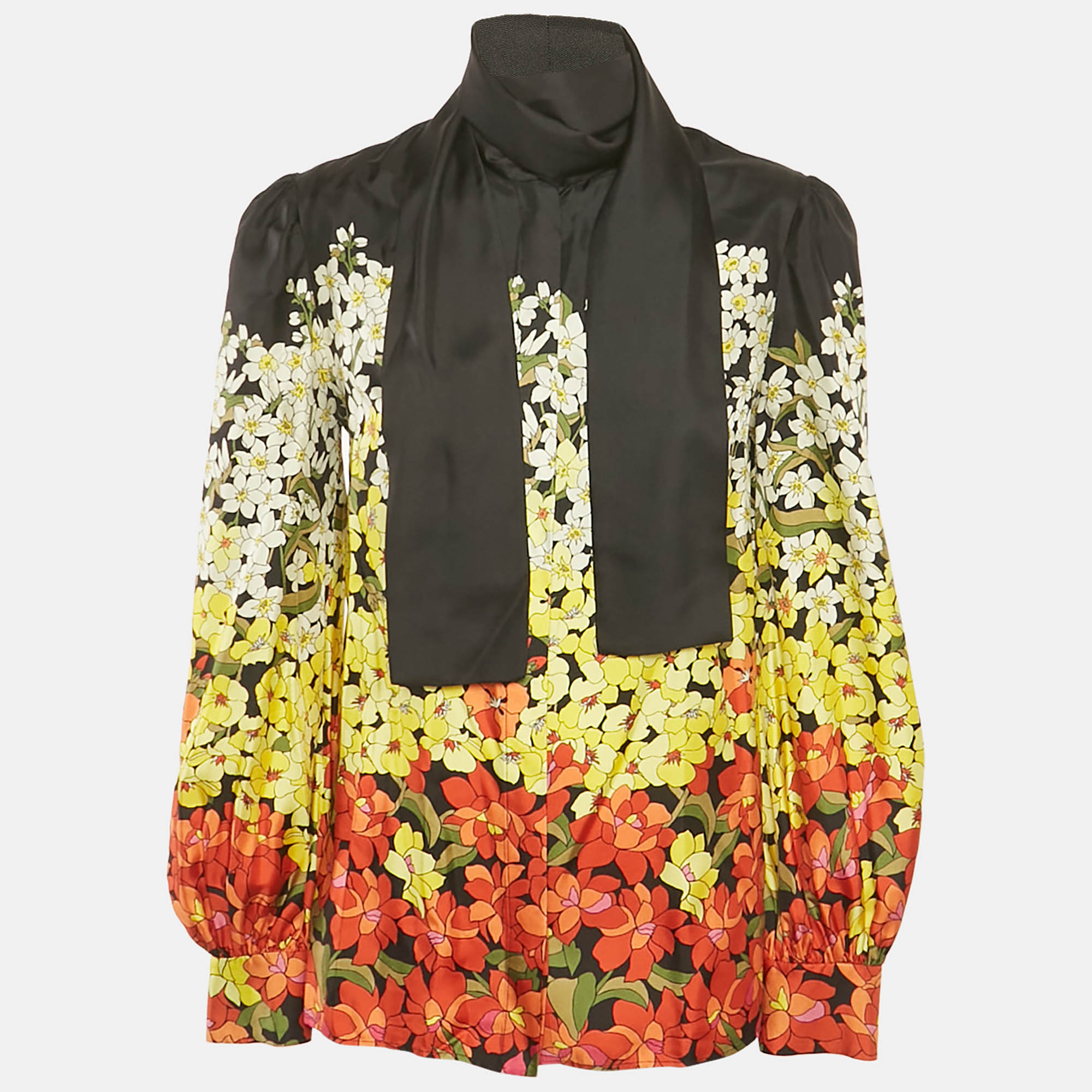 

Gucci Multicolour Floral Print Silk Tie Neck Long Sleeve Blouse M, Multicolor