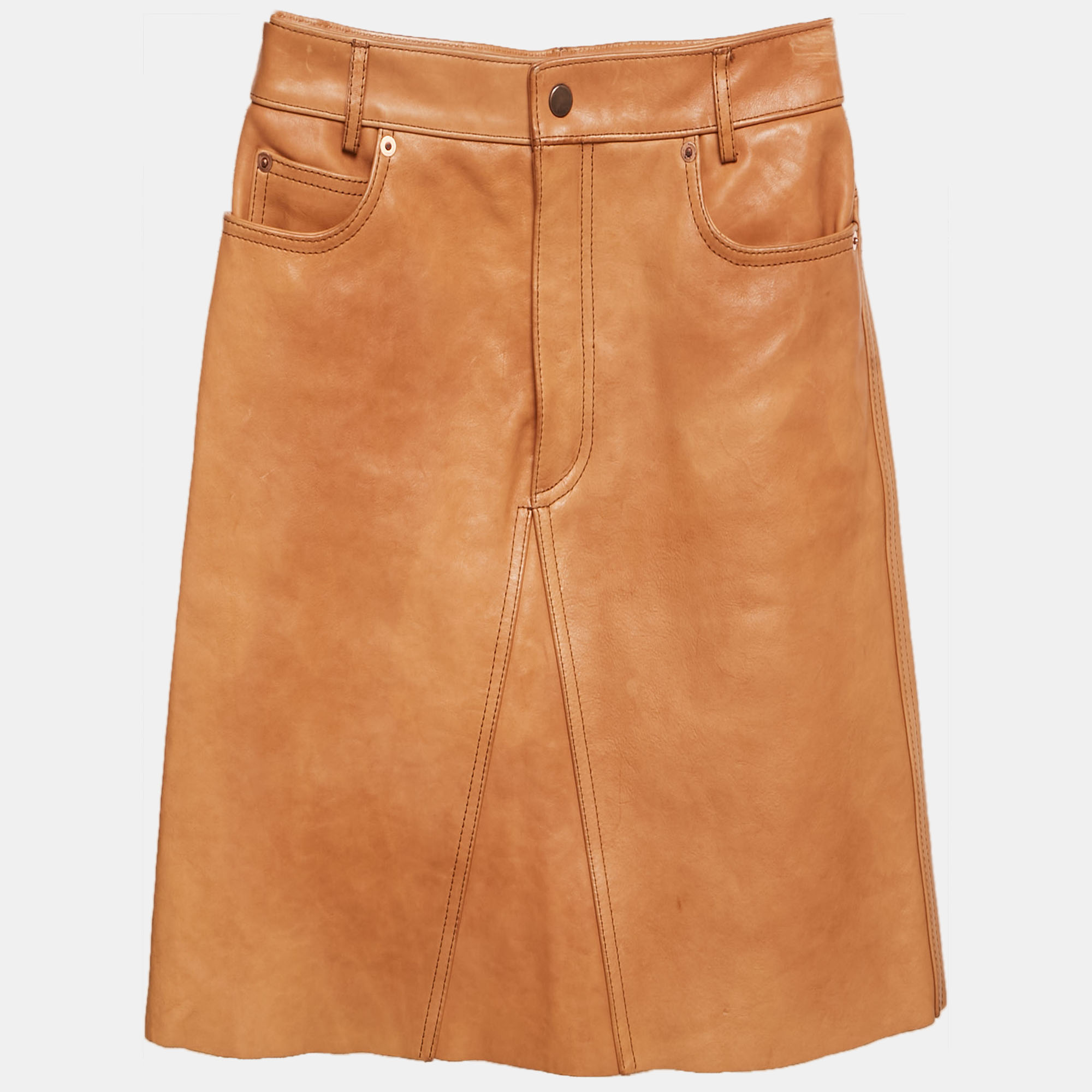 

Gucci Brown Leather Knee Length Skirt S