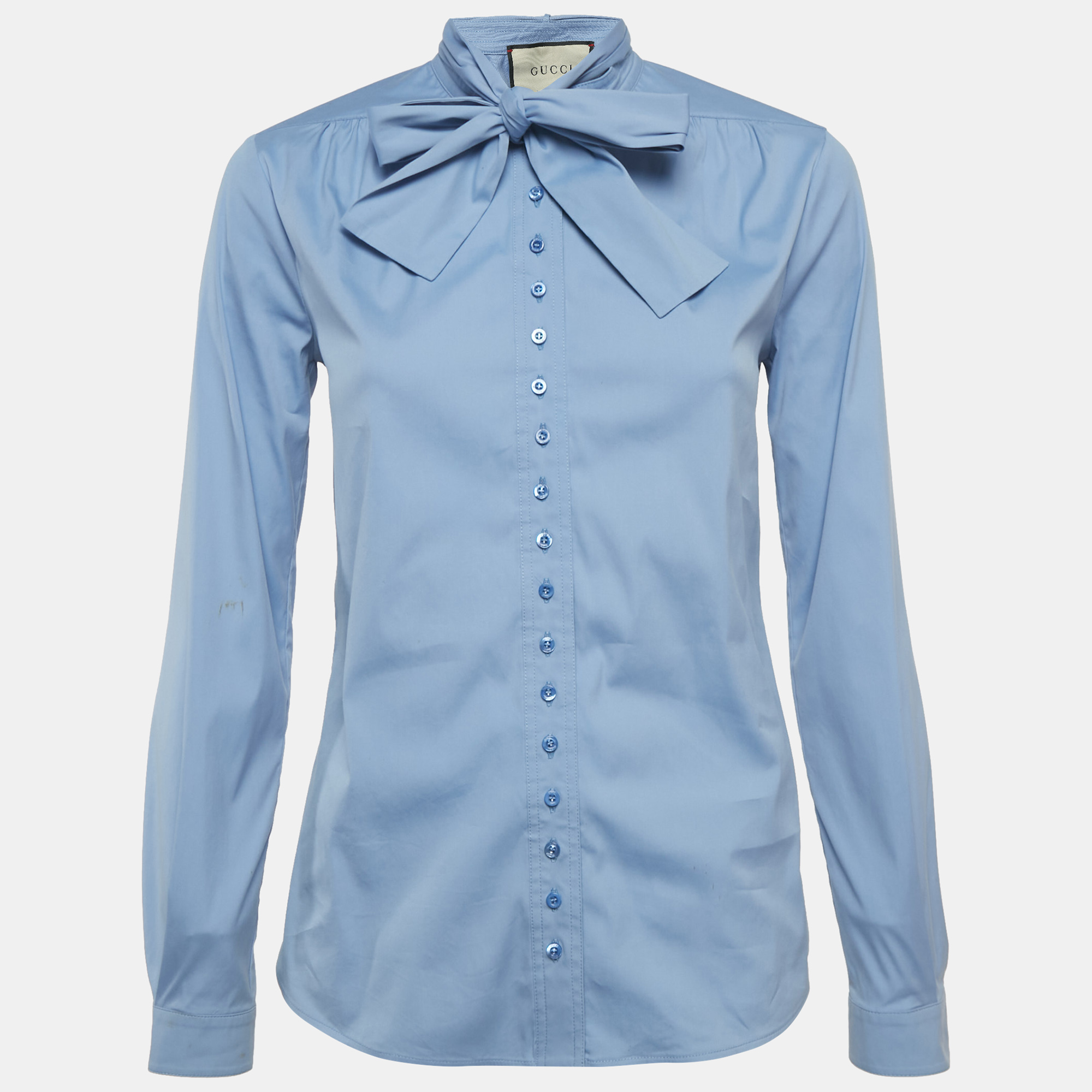 

Gucci Blue Cotton Neck Tie-Up Shirt S