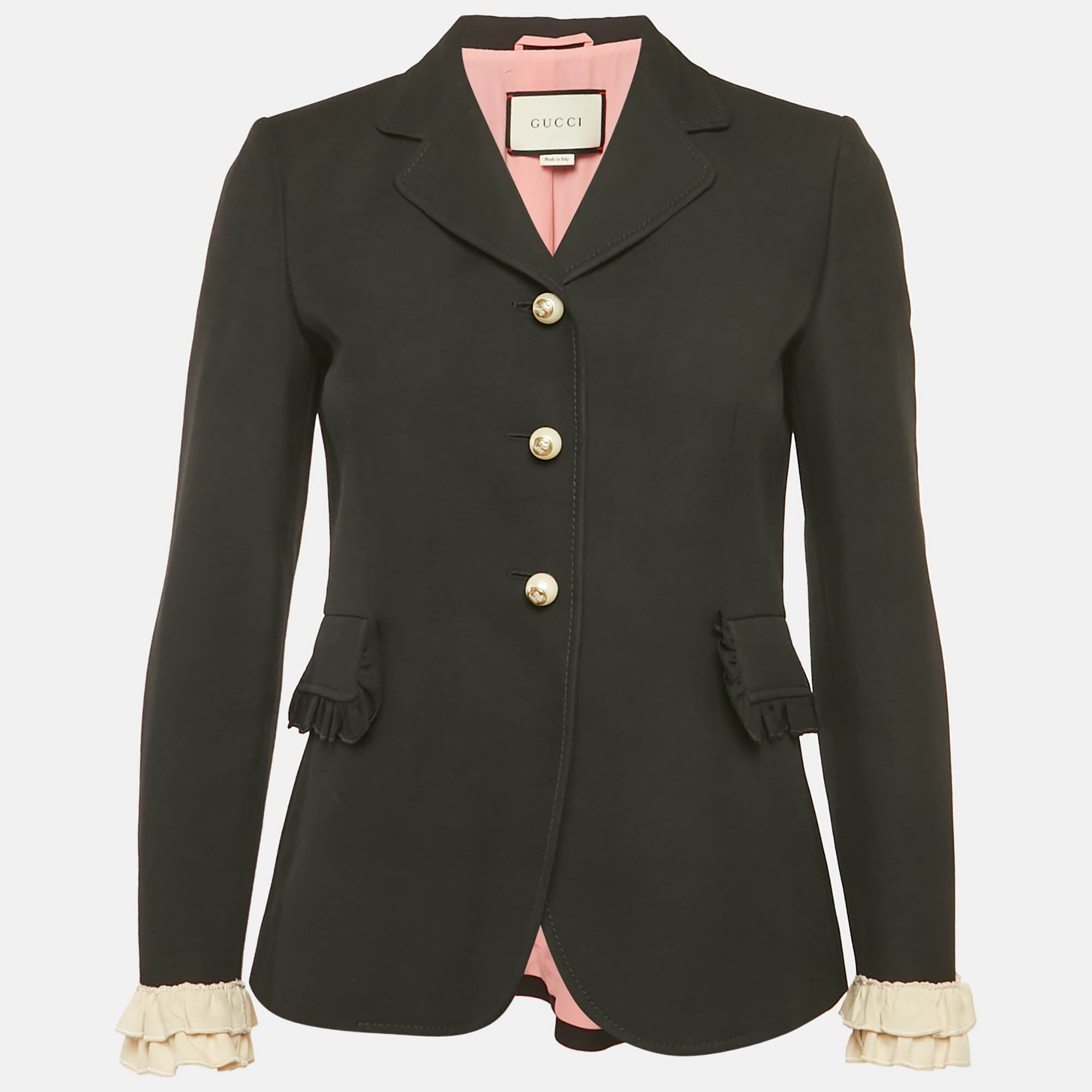 

Gucci Black Silk Blend Ruffled Cuff Detail Jacket M