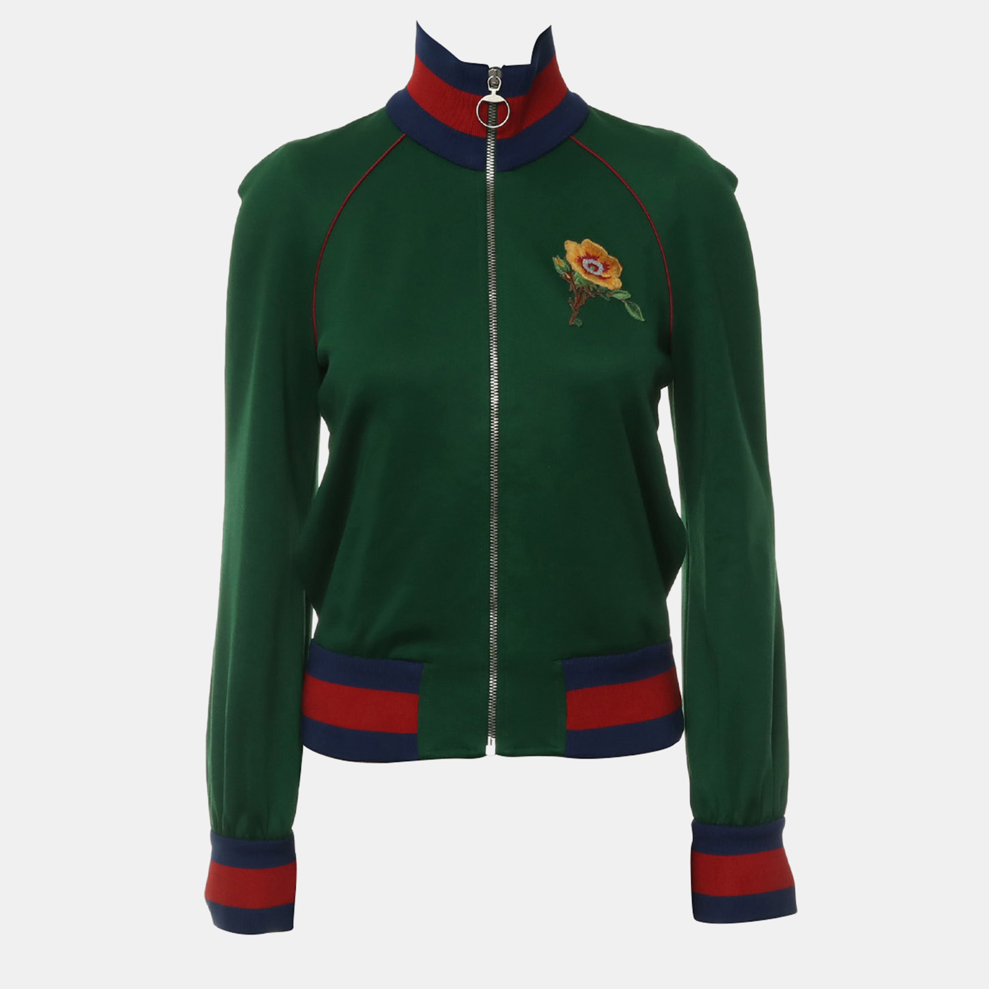 

Gucci Green Embroidered Zip-Up Jacket