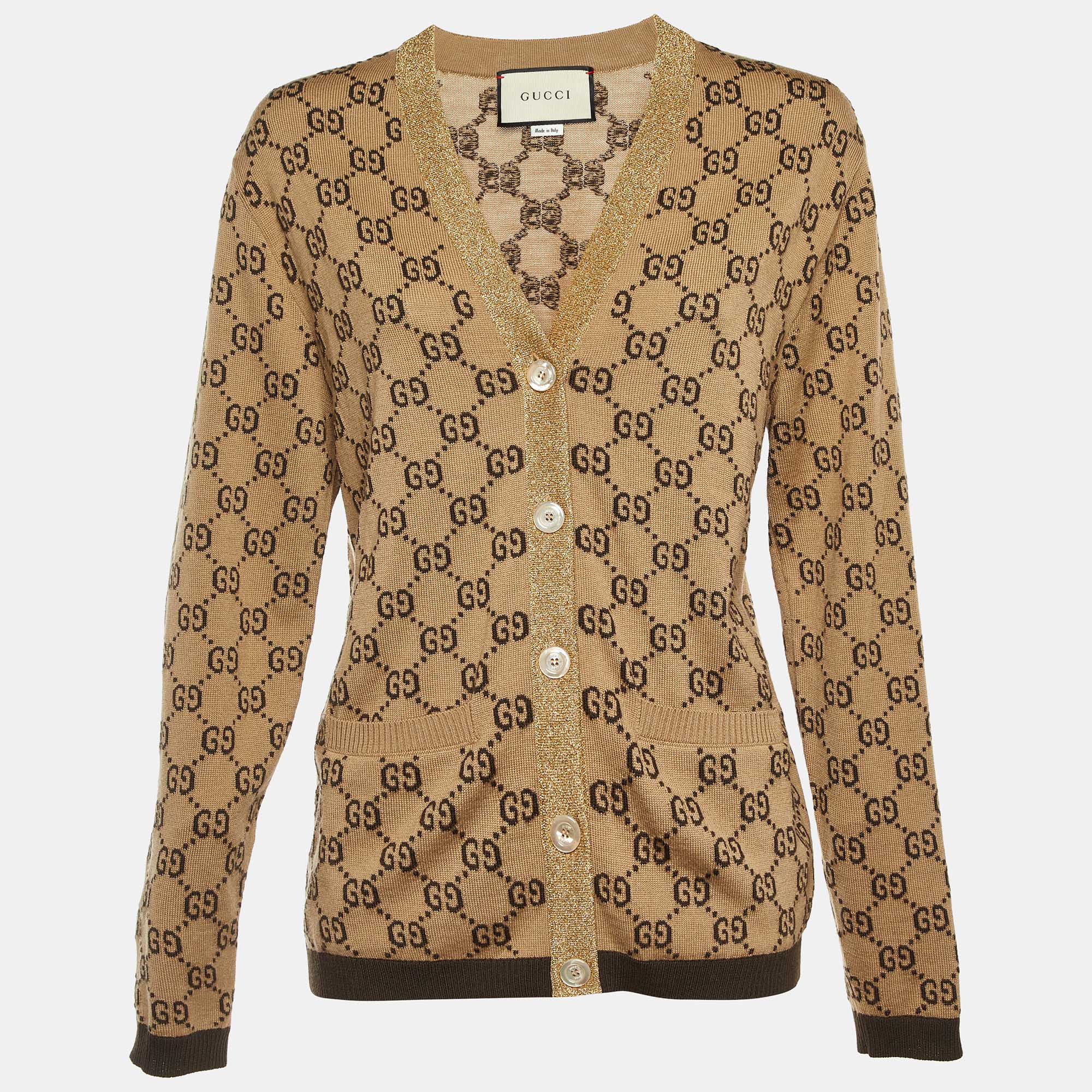 

Gucci Brown GG Wool & Lurex Trim Button Front Cardigan L