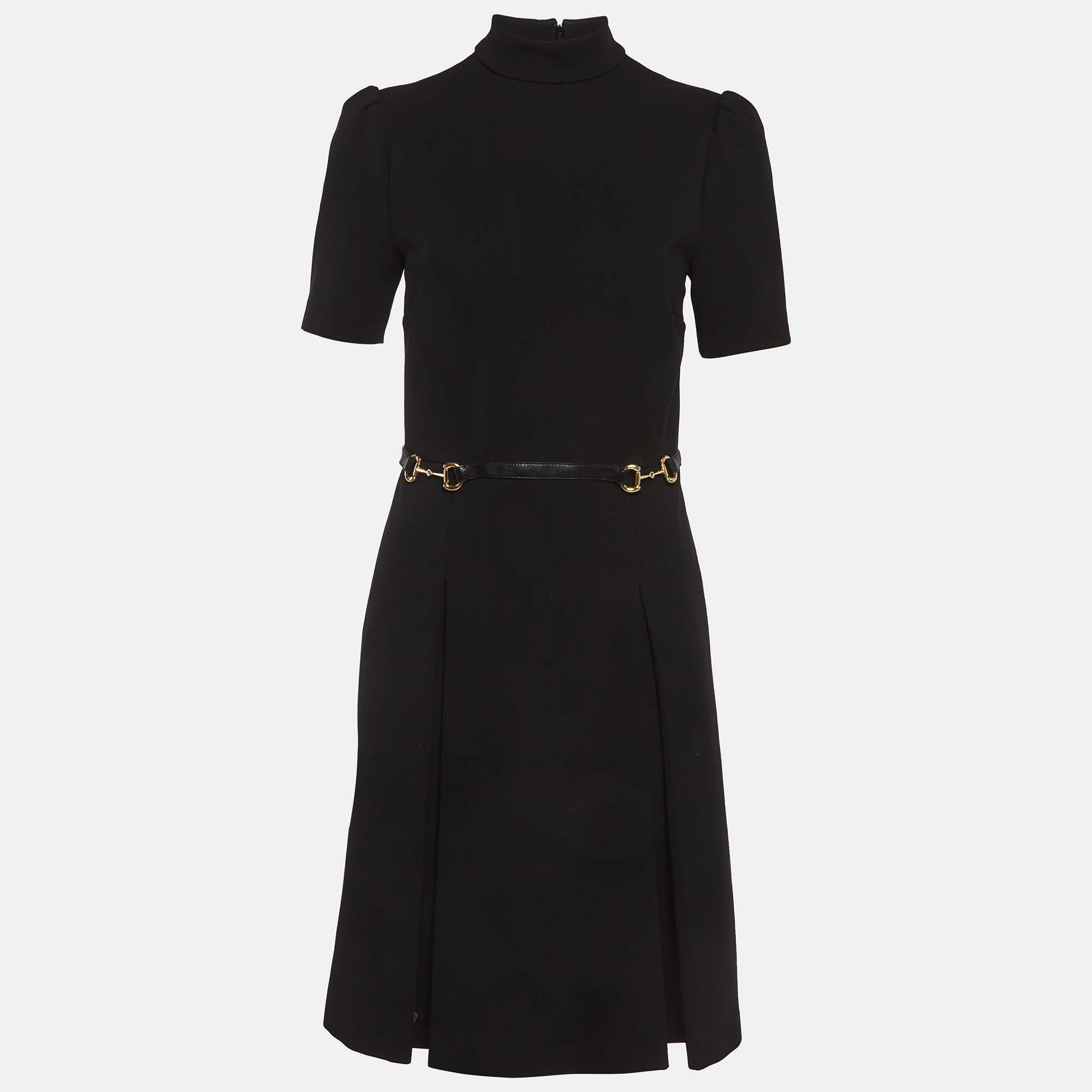 

Gucci Black Jersey Horsebit Belt Detail Midi Dress M