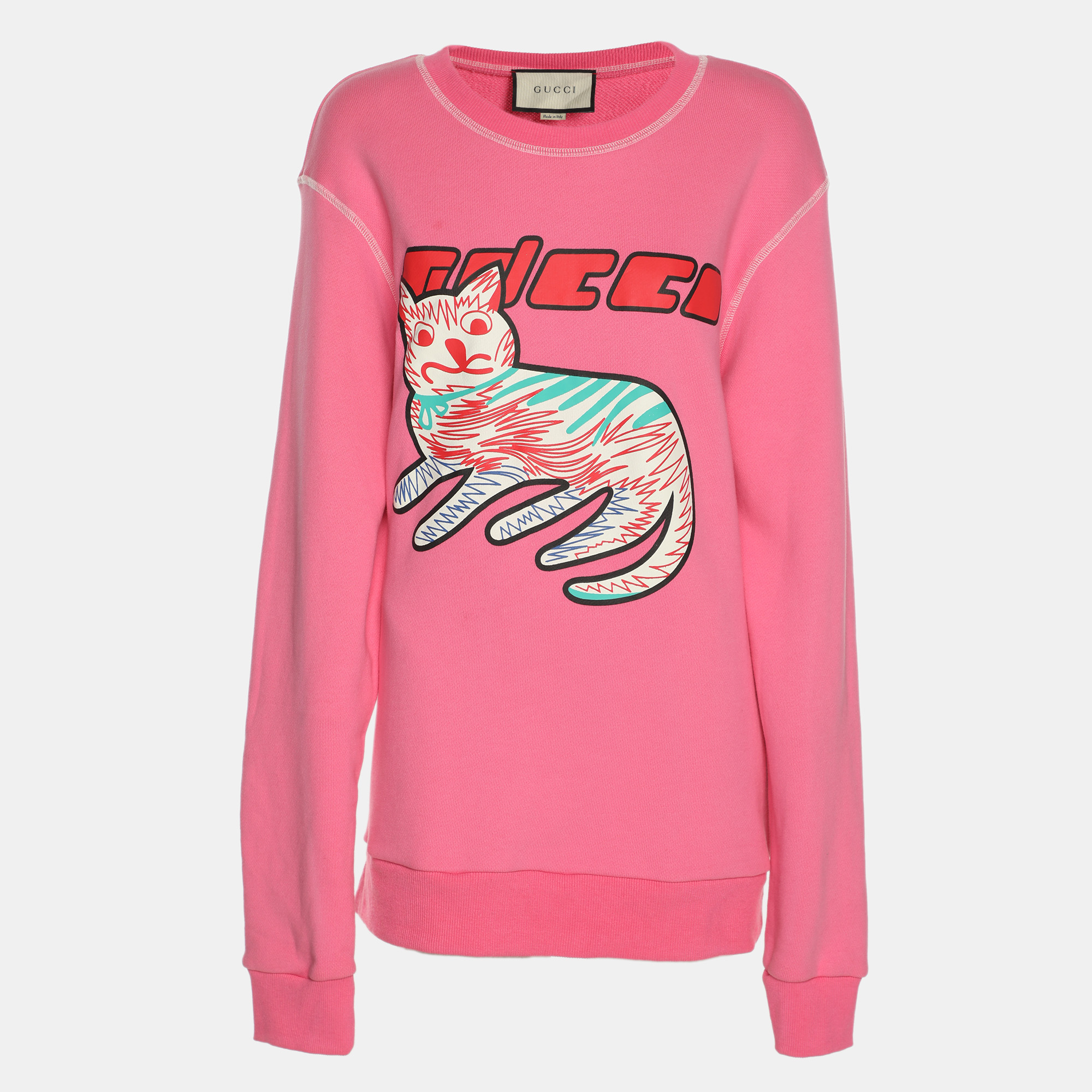 Pre-owned Gucci Pink Knit Printed Sweatshirt M