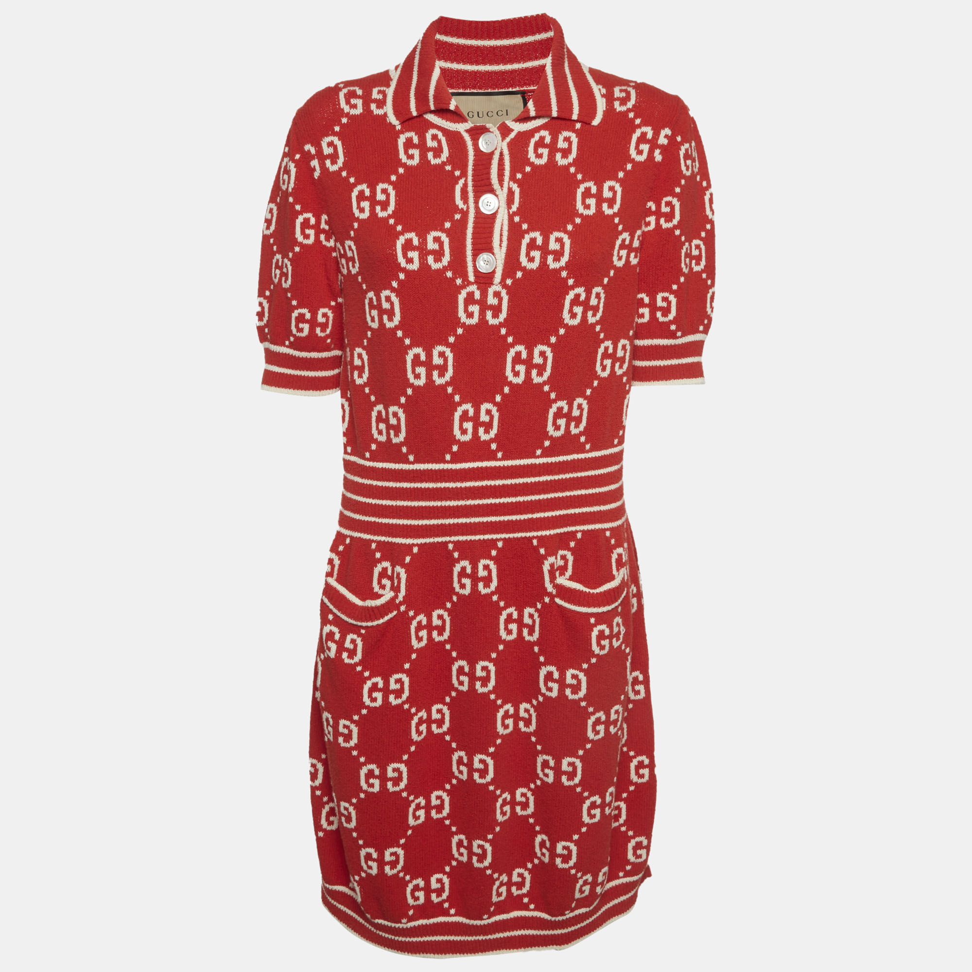 

Gucci Red GG Intarsia Cotton Knit Polo Dress XL, Beige