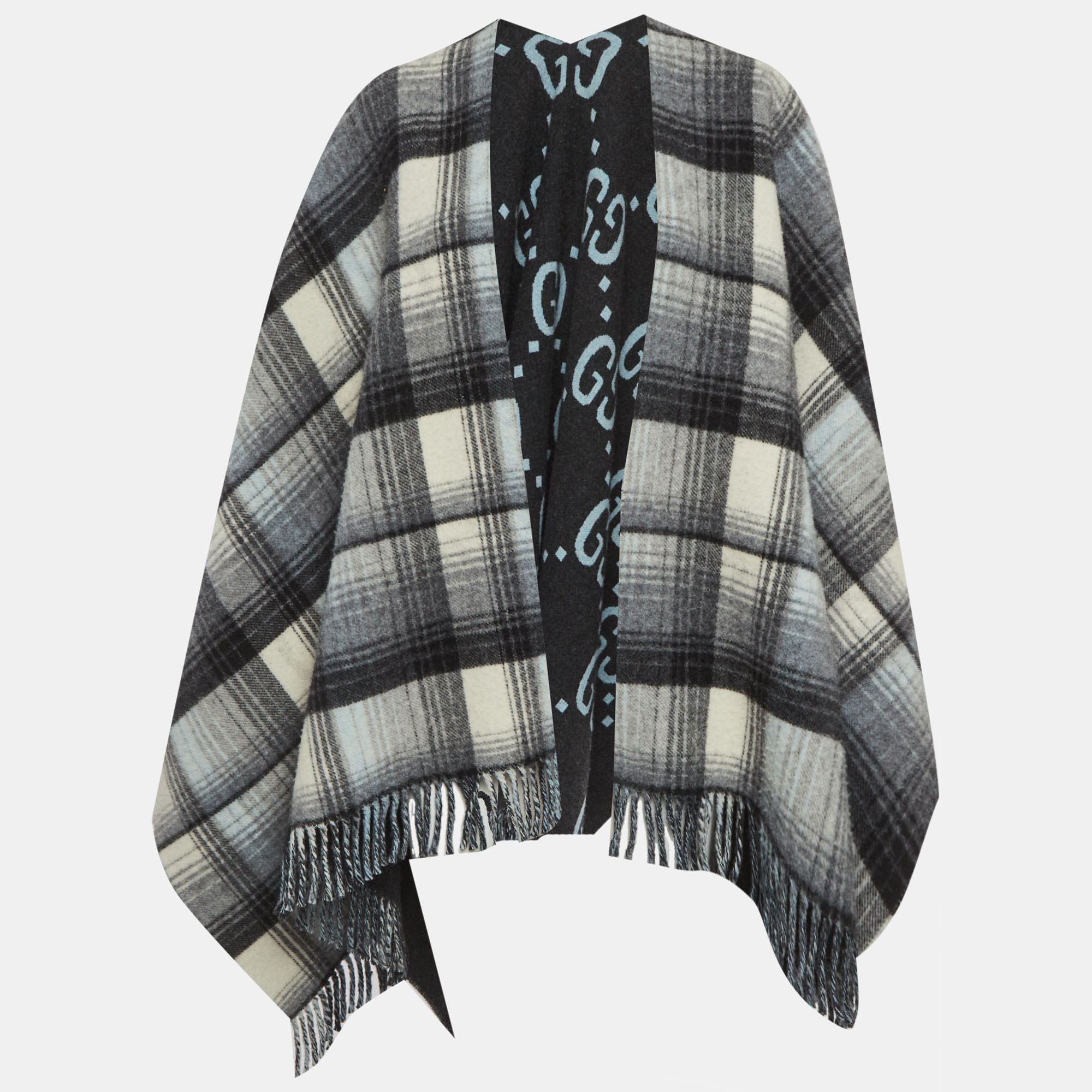 Pre-owned Gucci Grey Checkered Wool Poncho In Gray