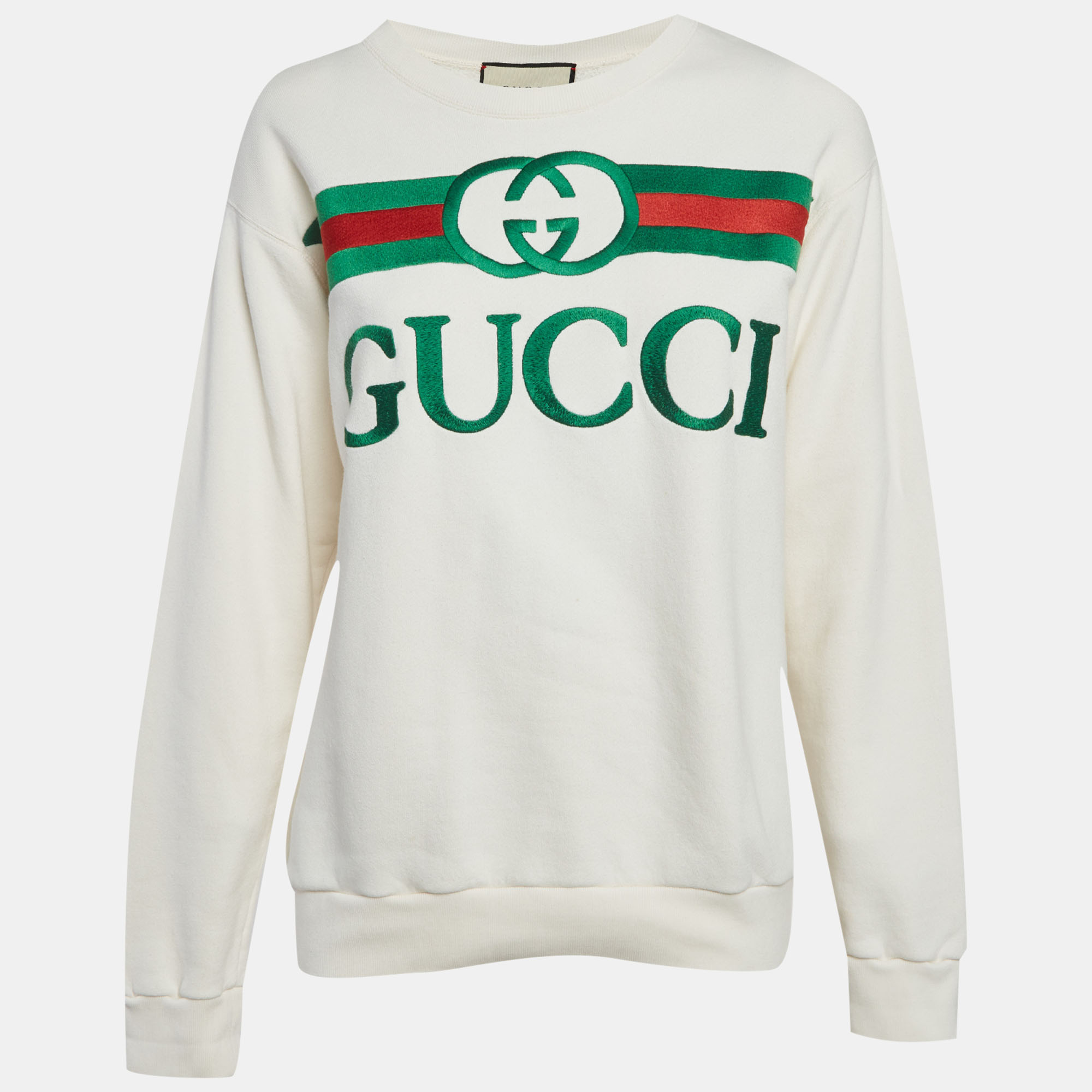 

Gucci Cream Web Print Logo Oversized Sweatshirt XS