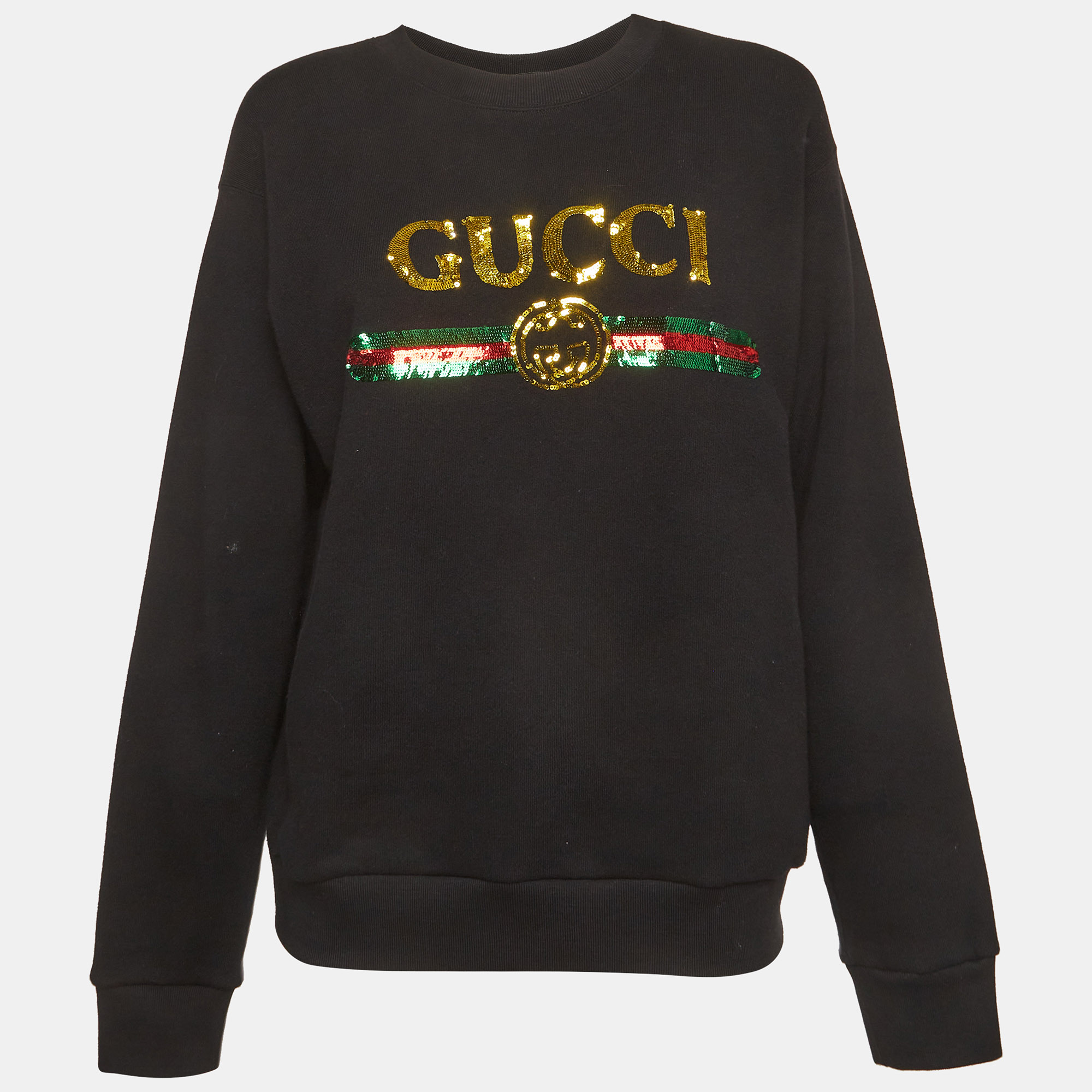 Pre-owned Gucci Black Vintage Logo Sequin Cotton Sweatshirt Xs
