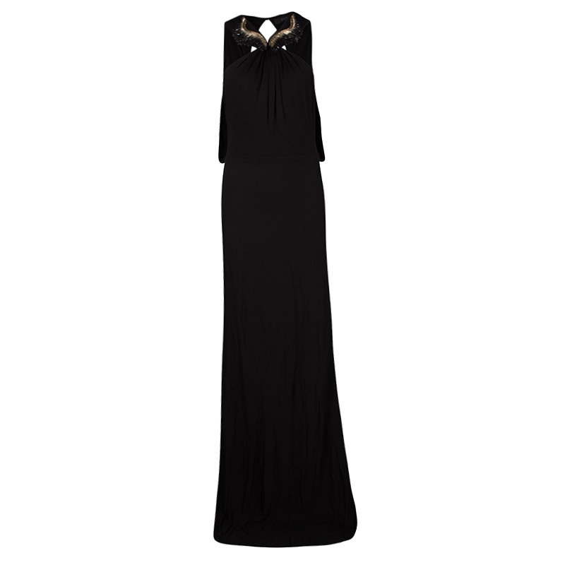 Gucci Black Embellished Neck Draped Sleeveless Gown M