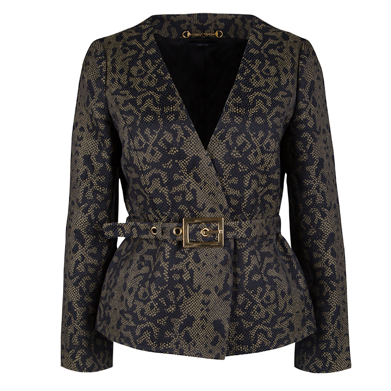 Gucci Multicolor Python Pattern Belted Jacquard Jacket M