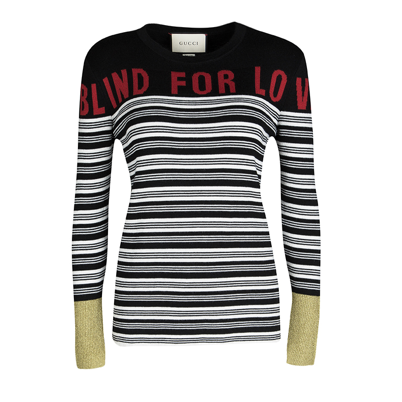 Gucci Monochrome Striped Metallic Cuff Detail Blind For Love Sweater M