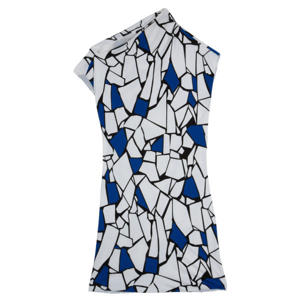 Pre Owned Gucci Blue & White Abstract Print Stretch Dress M