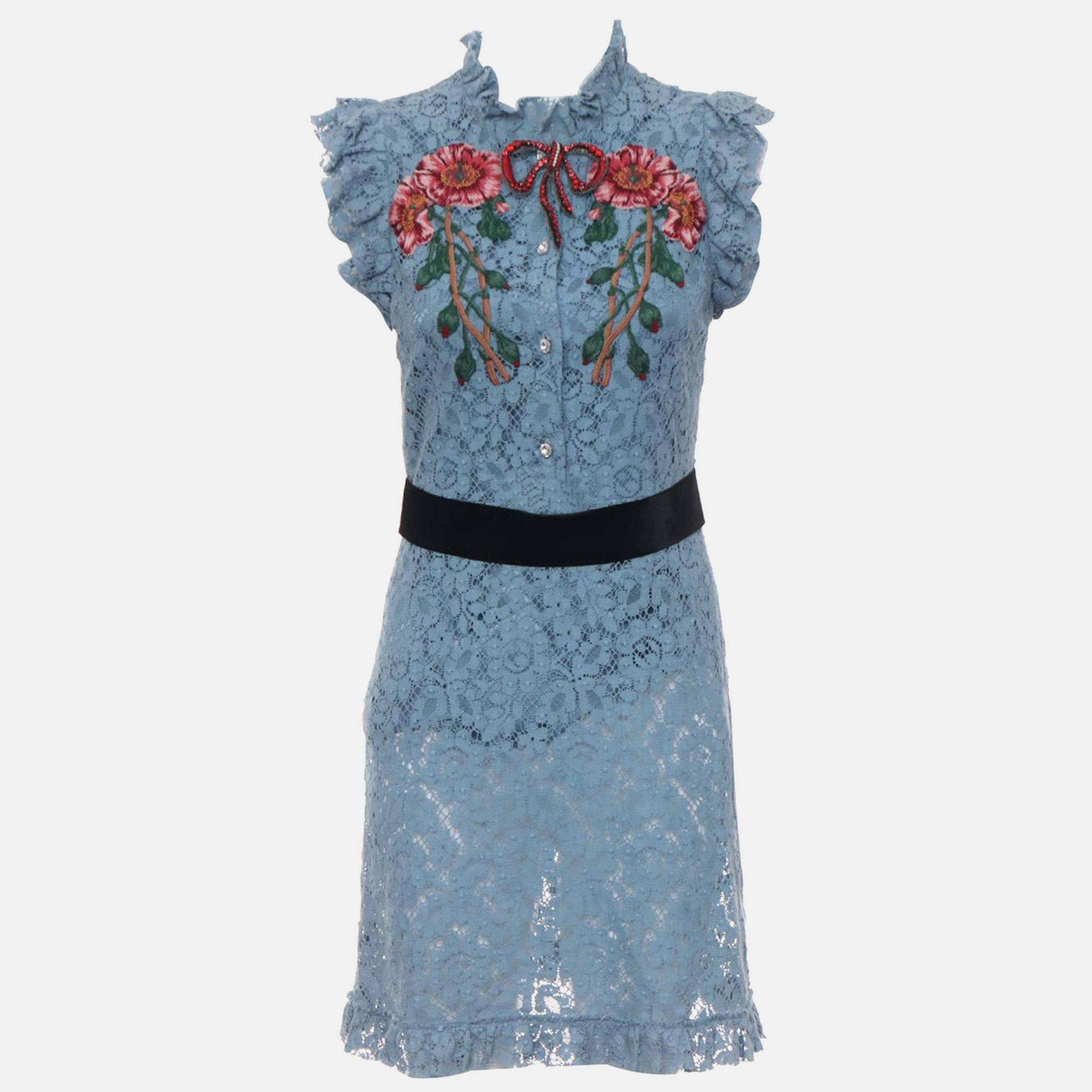 

Gucci Floral Embroidered Lace Dress, Blue