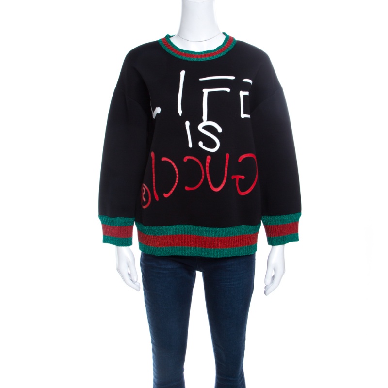Gucci Black Jersey Lurex Web Trim Detail Ghost Sweatshirt M
