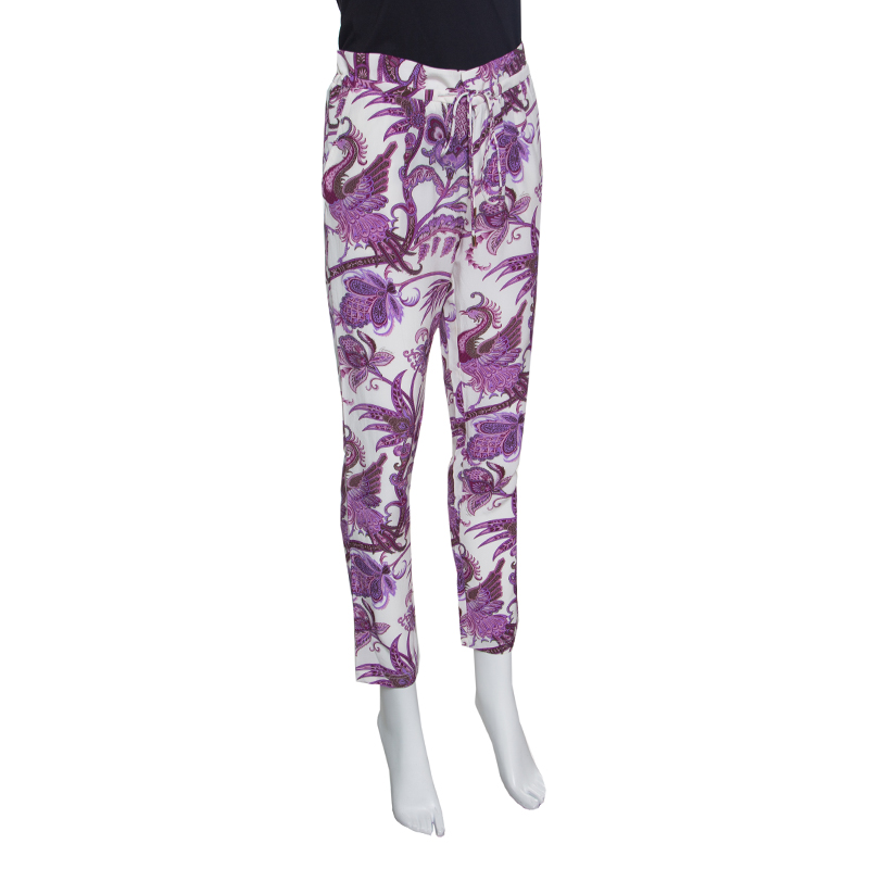 

Gucci White and Purple Peacock and Floral Printed Silk Pants