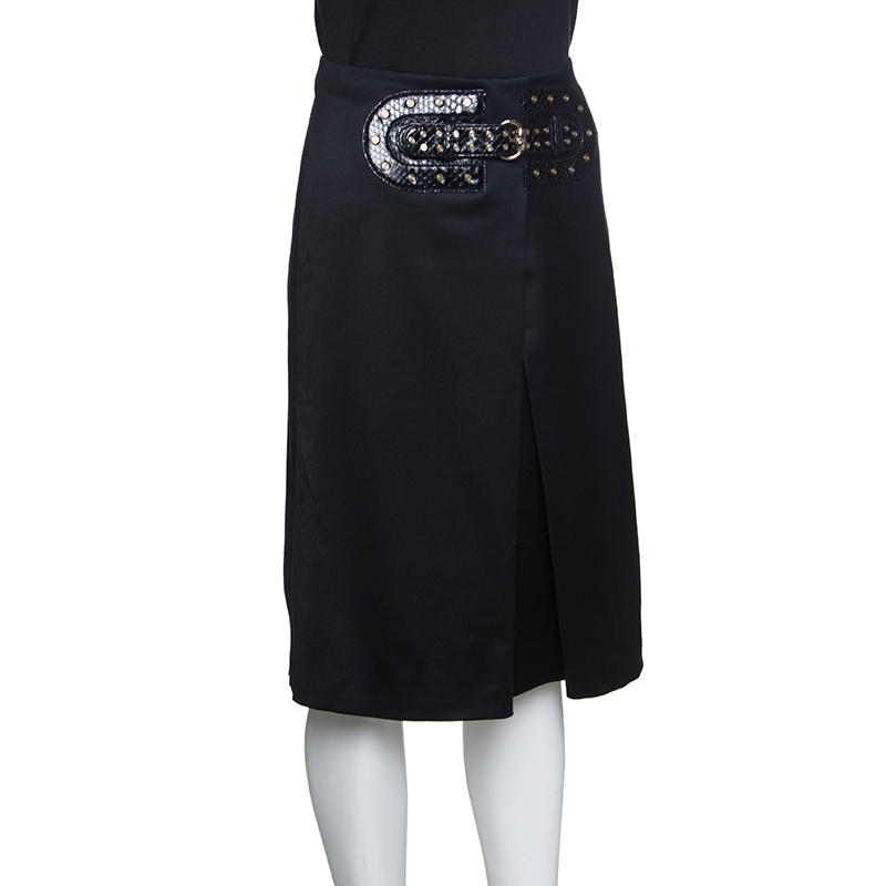 

Gucci Black Wool Faux Belt Detail Inverted Pleat Front Skirt