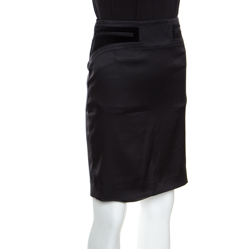 

Gucci Black Silk Velvet Trim Pocket Pencil Skirt