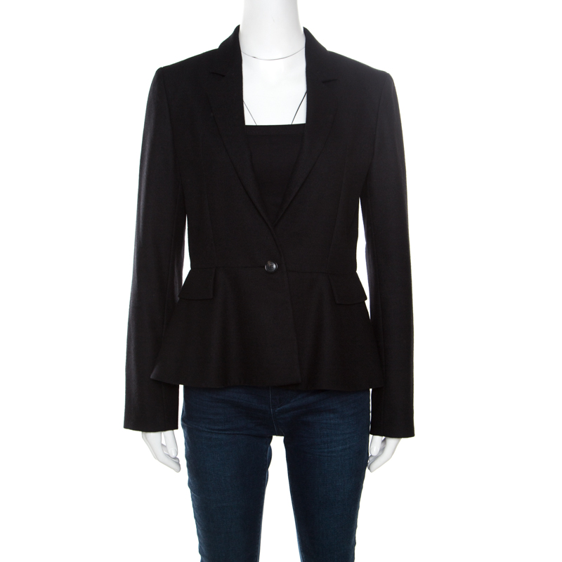 Gucci Black Wool and Cashmere Single Button Peplum Blazer M