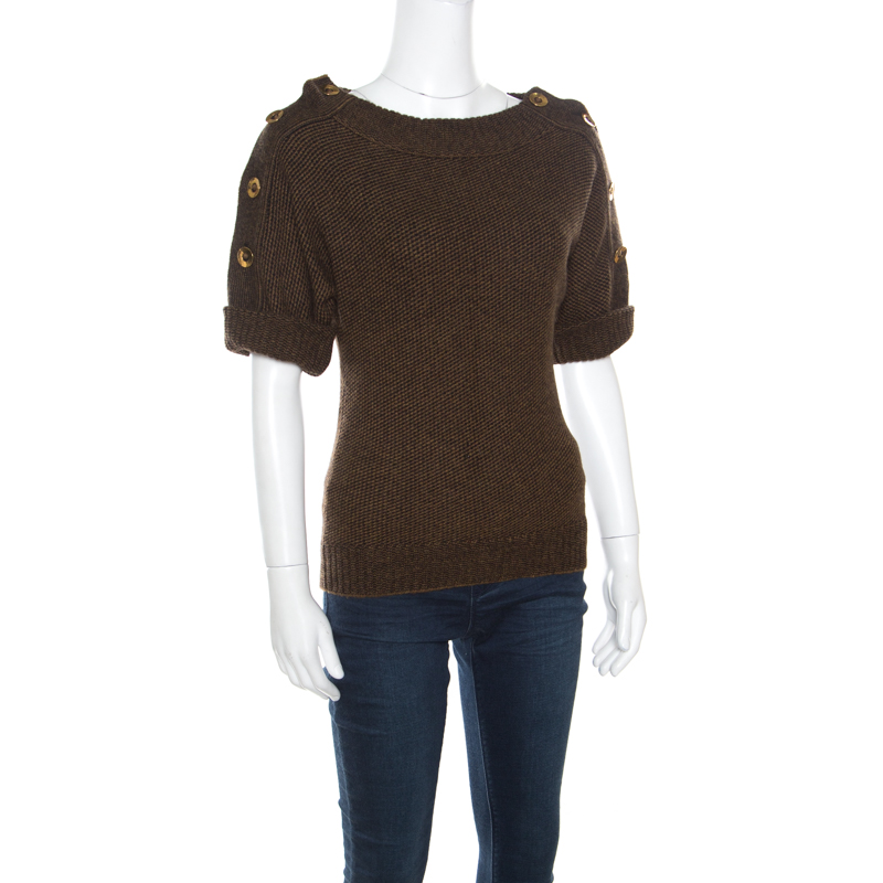 

Gucci Brown Camel Wool Button Detail Short Sleeve Sweater