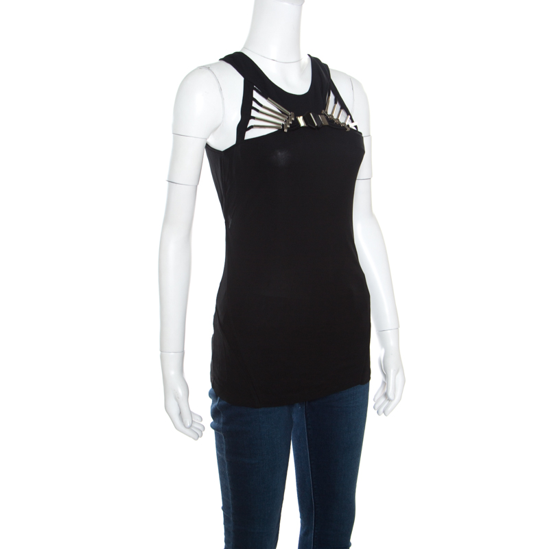 

Gucci Black Knit Metal Embellished Cut Out Detail Halter Top