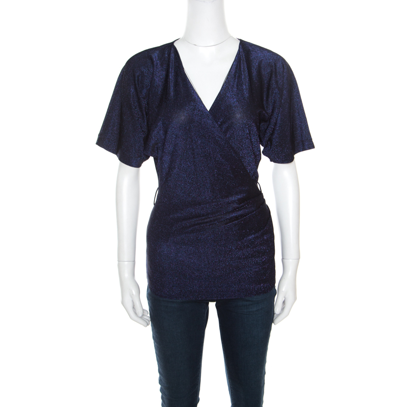 مملوكة مسبقًا توب غوتشي تريكو لوريكس بنفسجي نمط ملتف رقبة واسعة S