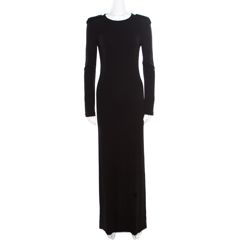 Gucci Black Knit Scoop Back Detail Long Sleeve Maxi Dress S