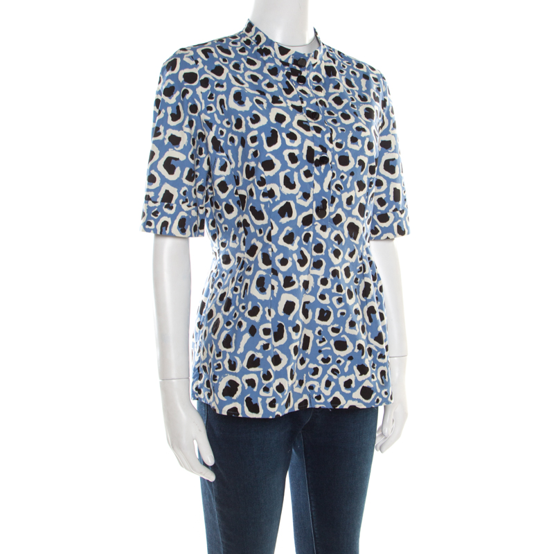 

Gucci Blue Leopard Print Cotton Short Sleeve Blouse