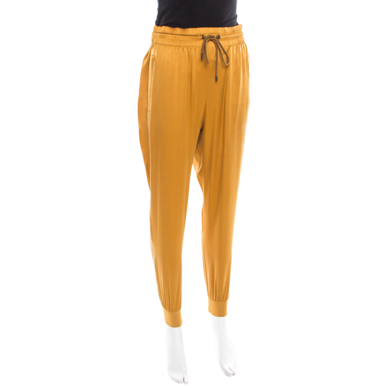 

Gucci Gold Silk Drawstring Detail Jogger Pants