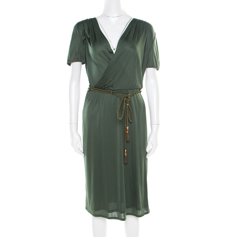 مملوكة مسبقًا فستان غوتشي ملتف حزام رقبة بحمالات أحضر فورست M