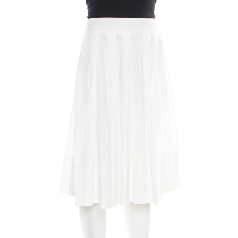 

Gucci White Cotton Pleated A Line Skirt