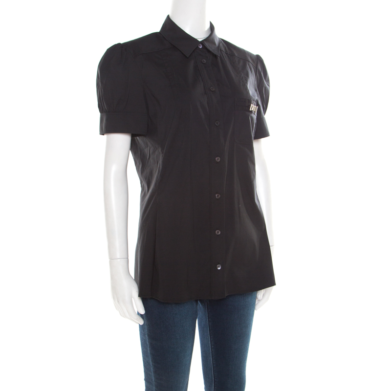

Gucci Black Cotton Bow Brooch Detail Short Sleeve Shirt