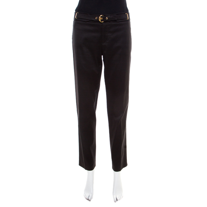 Gucci Black Cotton Twill Belted Trousers M